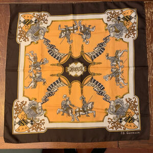 Women's J.S. Germain Carousel Knight Print Orange Brown Scarf One Size